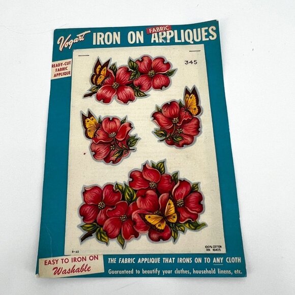 Vintage Vogart Iron On Fabric Appliques Floral Butterflies 1953 - Picture 1 of 5